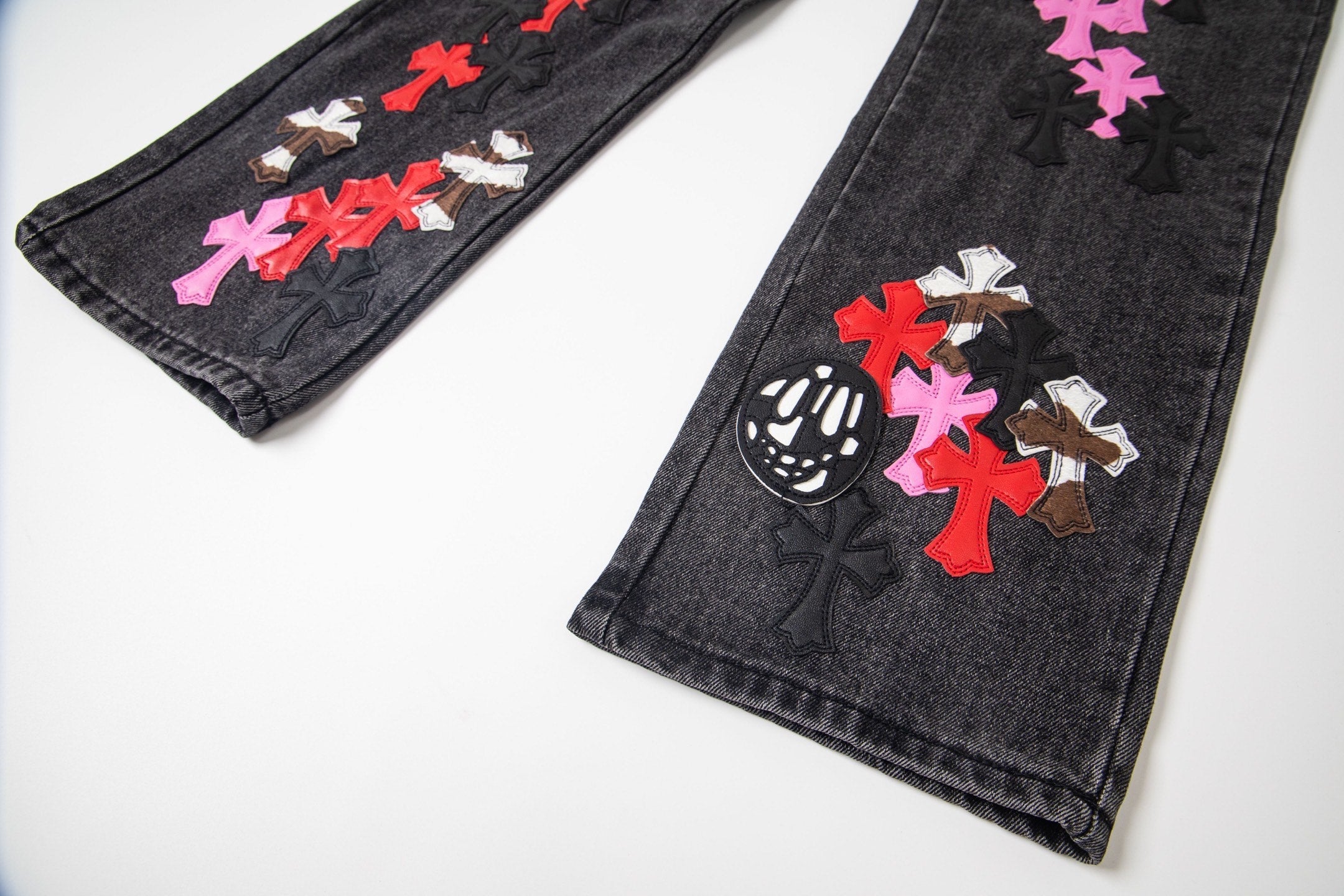 Chrome-Hearts Multi Cross Patch Denim Jeans - Grey Gothic Street Pants 1111