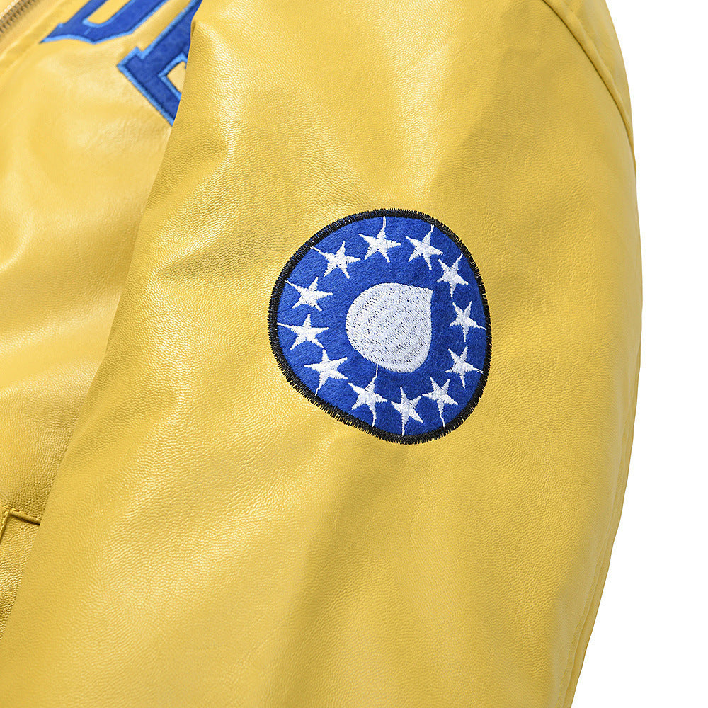 Sp5der Leather Logo Bomber Jacket