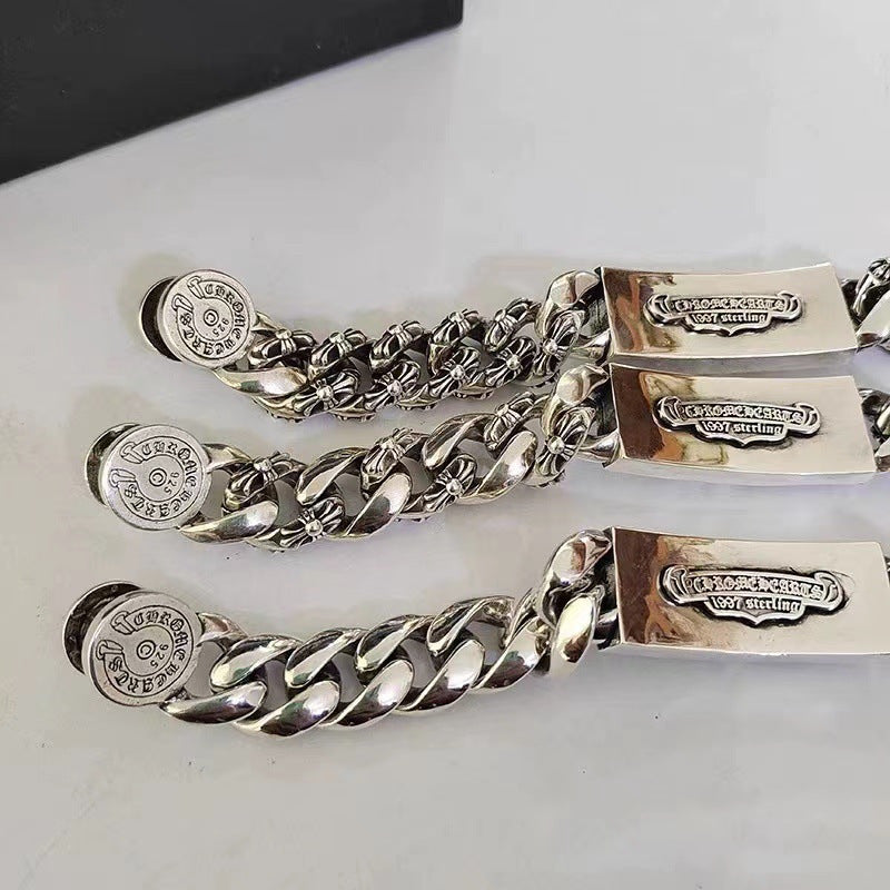 Chrome Hearts 925 Sterling silver Dagger Bracelet Cross ID Bracelet
