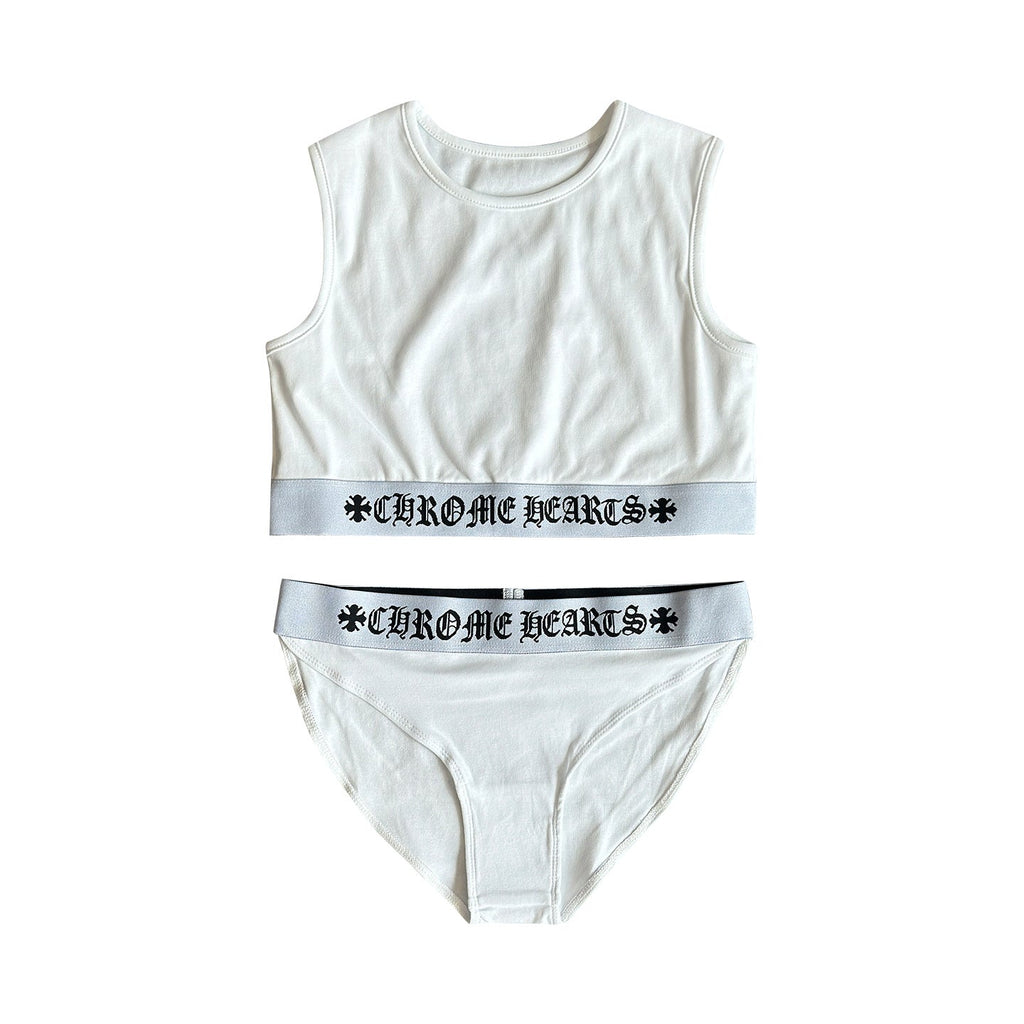 Chrome Hearts Yoga Sportswear Cross-Patterned Sanskrit Ribbon Slim Waist Vest and Shorts Set