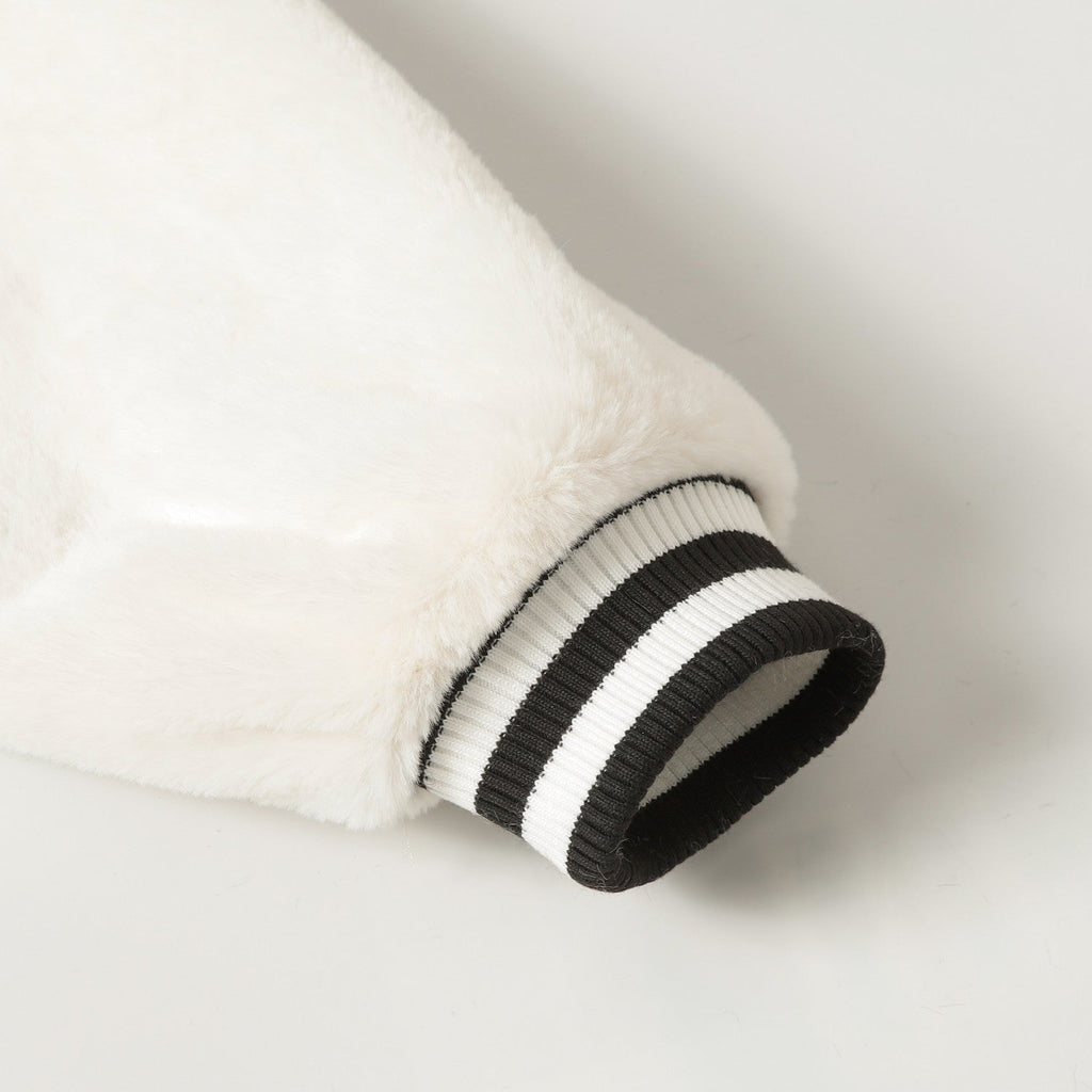 Chrome-Hearts Faux Fur Cross Varsity Jacket - Black White Gothic Streetwear 035