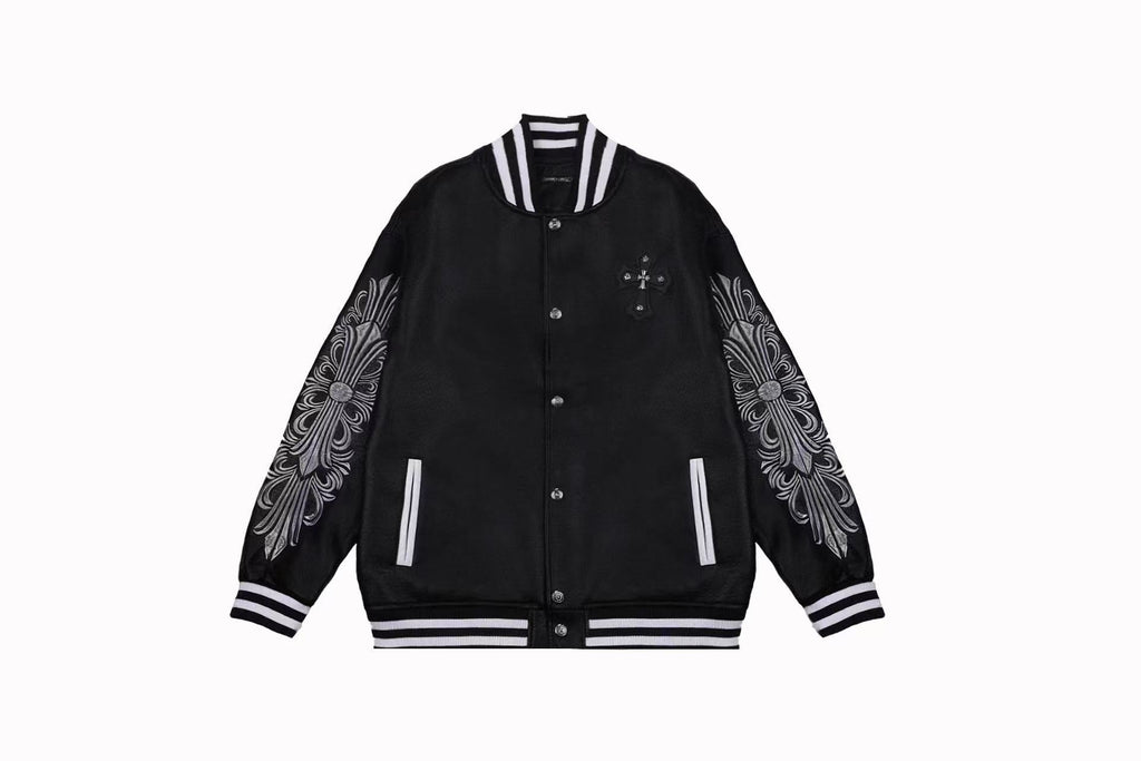 Chrome Hearts Embroidered Sleeve Varsity Jacket - Black Streetwear Coat 5577
