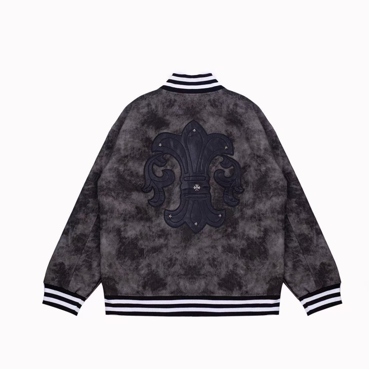 Chrome-Hearts Fleur-de-lis Patch Varsity Jacket - Grey Tie-dye Outerwear A5588