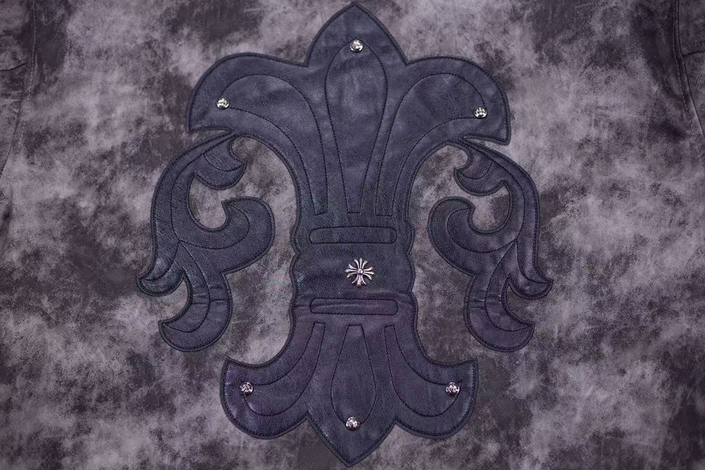 Chrome-Hearts Fleur-de-lis Patch Varsity Jacket - Grey Tie-dye Outerwear A5588
