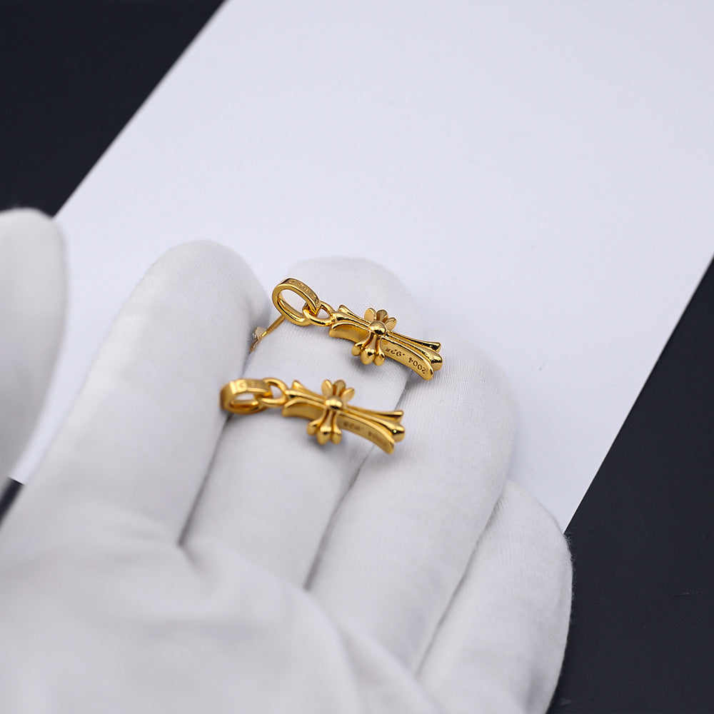 Chrome Hearts 24k gold cross diamond earrings