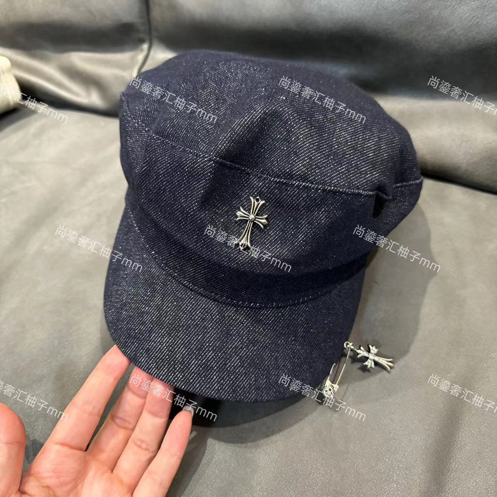 Chrome Hearts retro denim metal cross badge Flat hat
