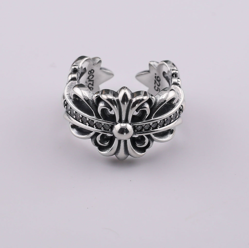 chrome hearts multi-color cross open sterling silver ring