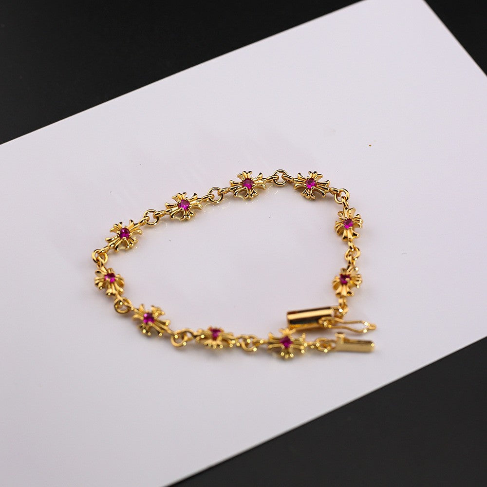 Chrome Hearts cross diamond 24k gold plated bracelet