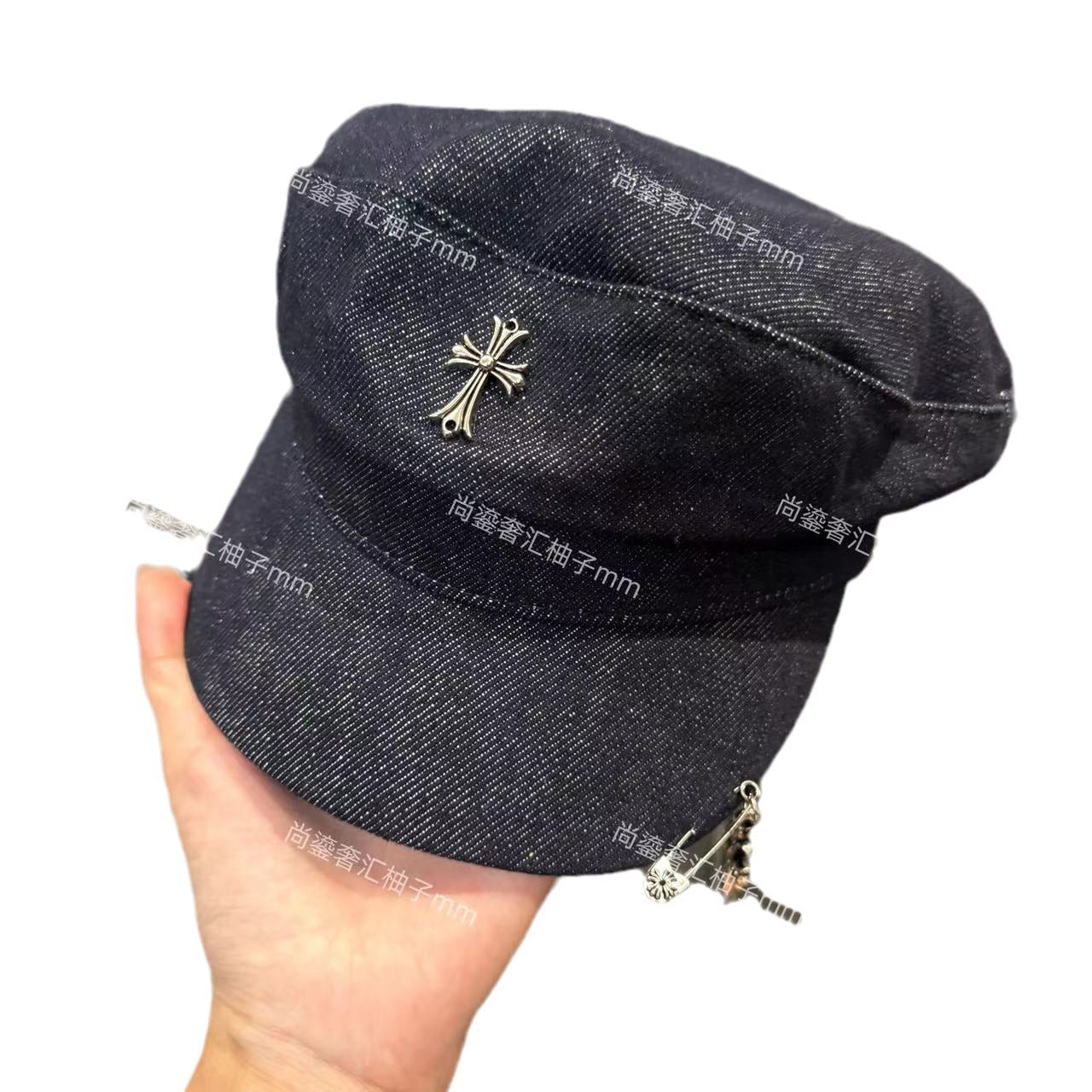 Chrome Hearts retro denim metal cross badge Flat hat