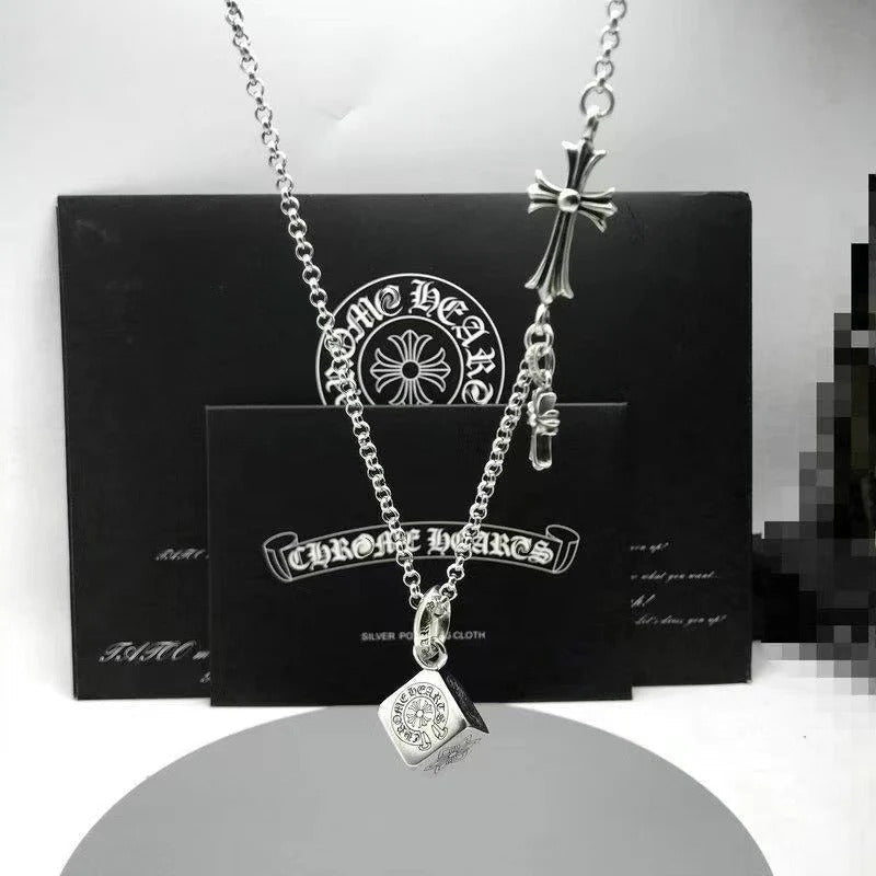 chrome hearts S925 silver cross flower Necklace